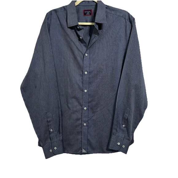 UNTUCKit Shirt Mens Blue‎ White Striped Wrinkle Free Collared Button Down Large - Picture 1 of 5